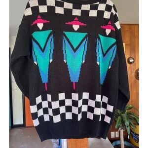 1980’s Black and Teal Graphic Sweater